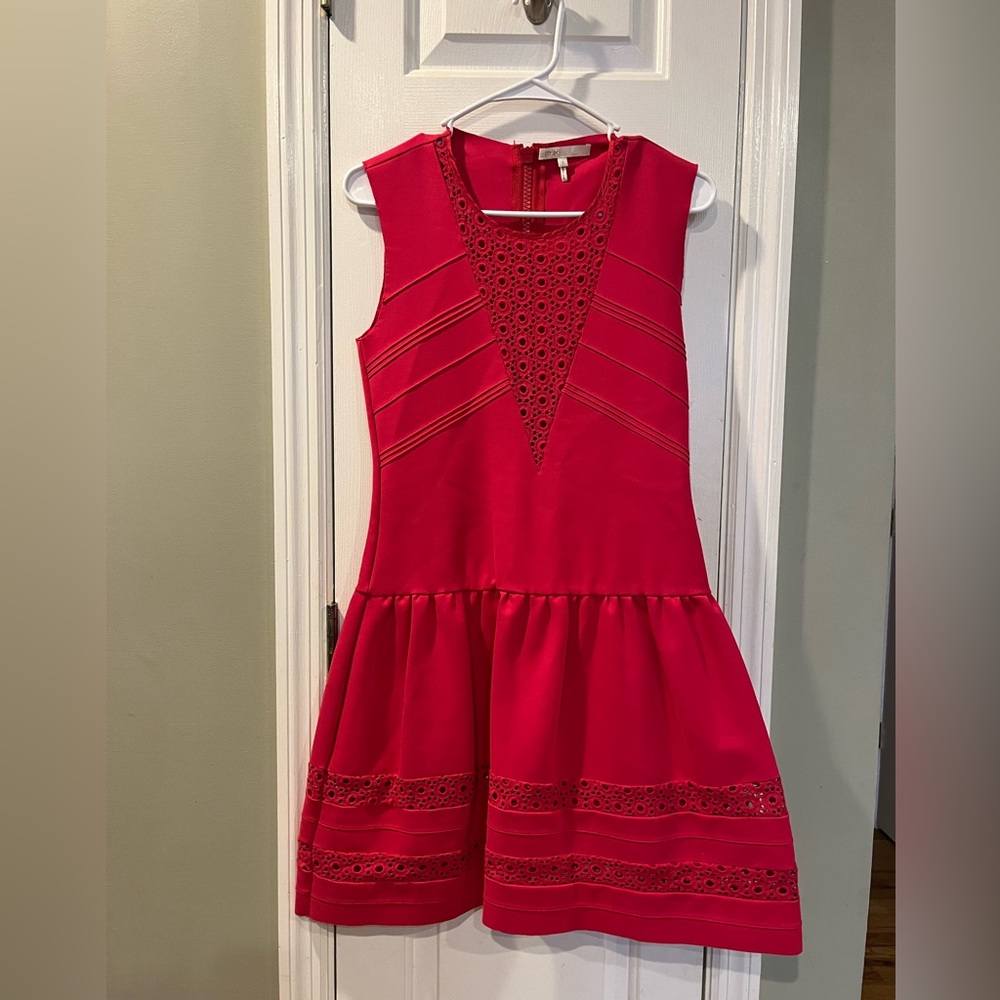 Maje "Acrobat" Hot Pink Eyelet Drop Waist Dress size3 EU or US Large b2